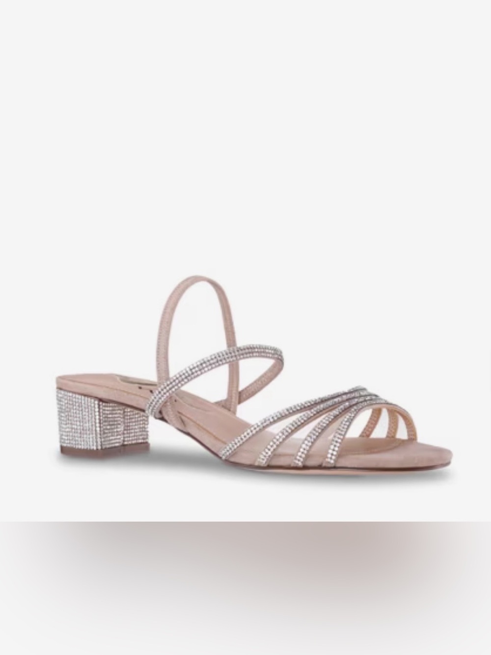 Nina Blush Pink Rhinestone Strappy Low Block Heel Sandals